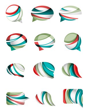 Dizi soyut konuşma balonu ve bulut simgeler, iş logo kavramları, temiz modern geometrik tasarım