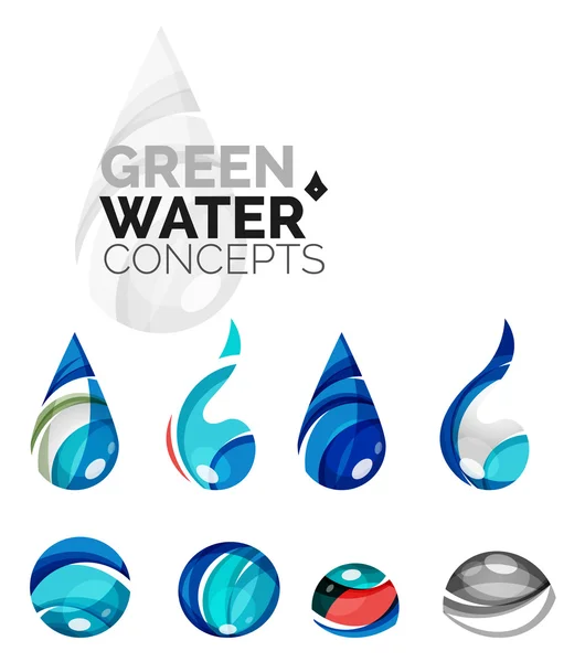 Set of abstract eco water icons, business logotype nature green concepts, clean modern geometric design — Stock Vector