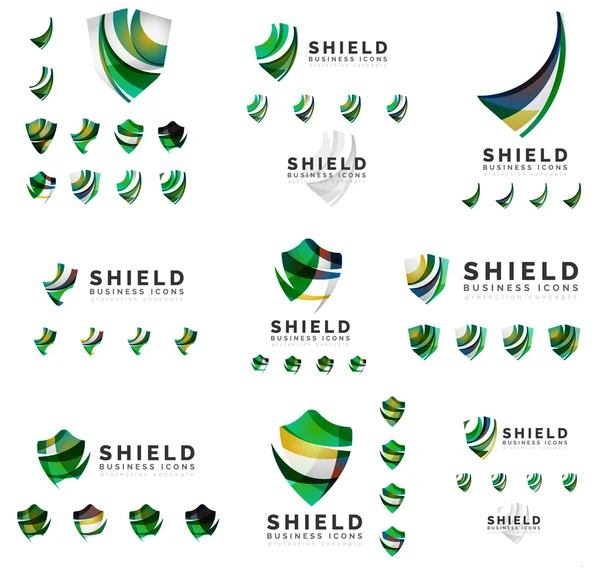 Set of company logotype branding designs, shield protection concept icons — Stock Vector