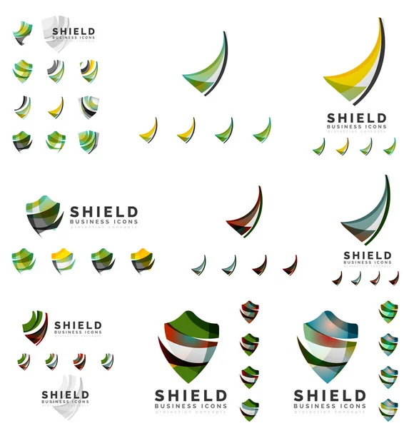 Set of company logotype branding designs, shield protection concept icons — Stock Vector