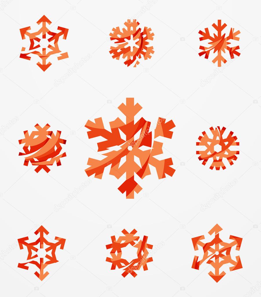 Set of abstract colorful snowflake logo icons, winter concepts, clean modern geometric design. Created with transparent abstract lines