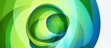 Soyut canlı katmanlar dairesel hareket yaratır. Yeşil, mavi renkler dizaynın baskın rengidir. Enerjiyi ve büyümeyi işaret eder. Modern estetik.