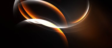 Soyut tasarım, koyu arkaplana karşı turuncu, beyaz şekiller akar. Dinamik eğriler parlak bir etki yaratır. Modern, şık bir sunum.