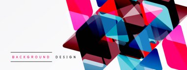 Soyut geometrik şekiller örtüşür, canlı renkli tasarım yaratır. Beyaz alan temiz karşıtlık ve modern estetik sağlar.