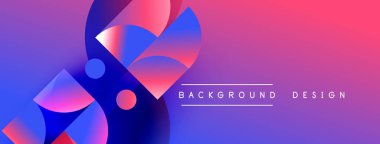 Soyut şekiller örtüşüyor, canlı mor, mavi ve pembe renkler yaratıyor. Metin arka plan tasarımı okur. Modern görsel kompozisyon.