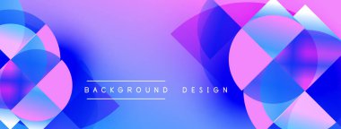 Soyut geometrik şekiller örtüşür, parlak mavi ve pembe renkler yaratır. Modern tasarım akıcılığı ve derinliği vurgular. Arkaplanda metin arkaplan tasarımı.