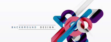 Soyut geometrik şekiller örtüşür, dinamik görsel efekt yaratır. Beyaz arka planda parlak renkler karşıtlığı. Modern tasarım ögesi.