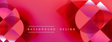 Soyut geometrik şekiller, canlı pembeler, kırmızılar modern arka plan oluşturur. Üst üste binen katmanlar derinlik ve dinamik görsel efekt gösteriyor.