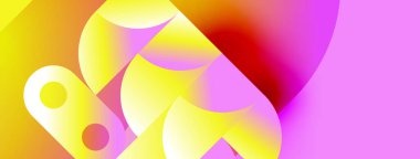 Abstract vibrant shapes blend, creating warm color gradients. Yellows, oranges, pinks dominate composition. Fluidity suggests movement, energy.