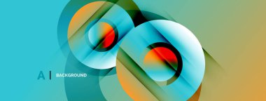 Soyut tasarım özellikleri üst üste binen renkli daireler, gradyanlar. Modern, dinamik kompozisyon arkaplan ve sunumlar için uygundur.