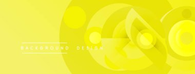 Sarı soyut arkaplan. Üst üste binen daireler, katmanlar dinamik görsel efekt yaratır. Modern tasarım elemanları.