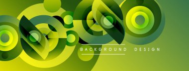 Soyut geometrik şekiller, canlı yeşil renkler, modern tasarım. Üst üste binen daireler dinamik görsel doku yaratır. Arkaplan ögesi.