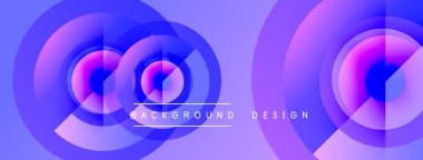 Soyut daireler örtüşüyor, canlı mor ve mavi renkler yaratıyor. Metin, kompozisyon içerisindeki arkaplan tasarımını okur. Modern, dinamik görsel.