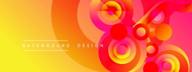 Parlak gradyan arka plan, üst üste binen daireler, canlı renkler. Modern tasarım elementleri dinamik görsel etki yaratır.