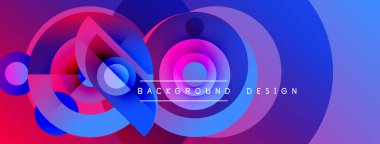 Soyut canlı tasarım, üst üste binen daireler, gradyanlar. Pembe, mavi renkler dinamik görsel efekt yaratır. Metin arkaplan tasarımı okur.