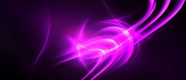 Parlak mor enerji akar, soyut çizgiler oluşturur. Karanlık zemin canlı ışık çizgilerini vurgular, dinamik görsel efekt oluşturur.