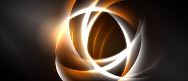 Soyut girdaplar, turuncu, beyaz renkler baskın. Dinamik bileşim parlak bir etki yaratır. Koyu arkaplan parlak formları vurgular.