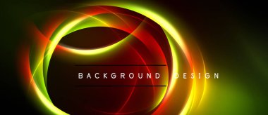 Soyut neon ışıklar dairesel şekiller oluşturur. Canlı renkler harmanlanarak, dinamik görsel efekt yaratır. Koyu arkaplan aydınlığı artırır.