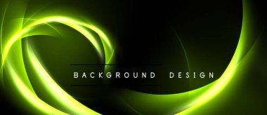 Koyu arkaplanda parlak yeşil kıvrımlı çizgiler var. Metin, parlayan alanın ortasındaki arkaplan tasarımını okuyor. Modern, dinamik görsel.