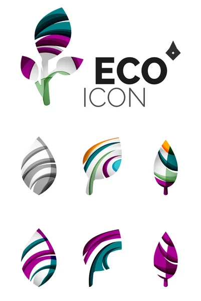 Σύνολο αφηρημένη eco φύλλων εικονίδια, επιχειρηματικές έννοιες φύση λογότυπο, καθαρά και σύγχρονα γεωμετρικό σχεδιασμό — Διανυσματικό Αρχείο