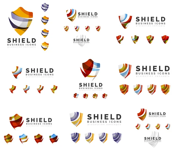 Set of company logotype branding designs, shield protection concept icons — Stock Vector