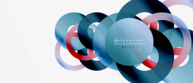 Soyut çemberler çakışıyor, canlı gradyanlar yaratıyor. Modern tasarım elementleri akıcılık, hareket ve teknolojiyi akla getiriyor. Serin tonlu minimalist estetik.