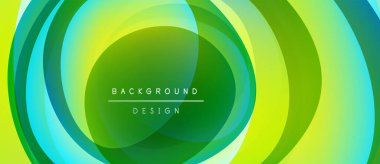 Soyut katmanlar canlı dairesel tasarım yaratır. Yeşil, sarı renkler kompozisyona hakim. Metin arka plan tasarımı okur. Modern estetik.