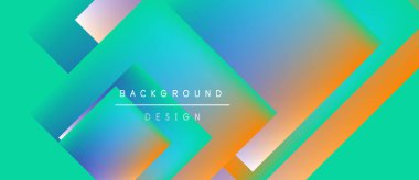 Soyut arkaplan, canlı gradyanlar, geometrik şekiller, üst üste binen katmanlar içerir. Turkuazlı, turuncu renkli modern tasarım.