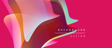 Soyut sıvı şekilleri örtüşür, canlı pembe, mor renkler yaratır. Renkli biçimlerin altında mevcut tasarım metni. Modern estetik.