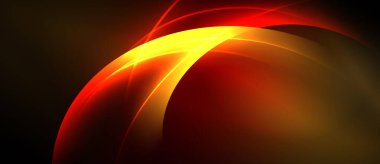 Soyut tasarım kıvrımlı çizgiler, canlı kırmızı, altın renkler içerir. Dramatik ışıklandırma, dinamik görsel etki yaratır. Minimalist kompozisyon.