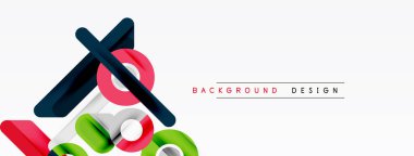 Soyut geometrik şekiller örtüşür, dinamik bileşim yaratır. Renkler kırmızı, yeşil, mavi, beyaz. Arkaplanlar için minimalist tasarım.