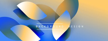 Soyut şekiller örtüşüyor, canlı gradyanlar yaratıyor. Mavi, sarı renkler dizaynın hakimi. Minimum metin arka plan tasarımı okur. Modern estetik.