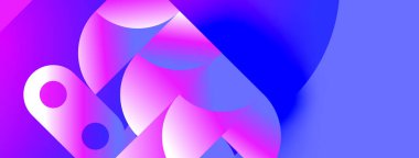 Soyut sıvı şekilleri mor, pembe ve mavi renkleri harmanlıyor. Dinamik bileşim modern görsel etki yaratır. Yumuşak eğimler hareketi, enerjiyi gösterir.