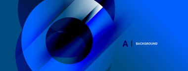 Soyut mavi tasarım üst üste binen daireler, gradyanlar, dinamik kompozisyon. Arka planlar ve sunumlar için modern estetik.