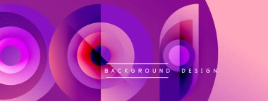 Soyut çemberler çakışıyor, canlı gradyanlar yaratıyor. Pembe, mor renkler tasarıma hakim. Metin arka plan tasarımı okur. Modern estetik.