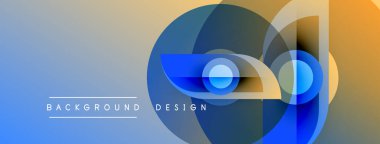 Soyut geometrik şekiller çakışıyor. Mavi, turuncu gradyanlar modern arkaplan tasarımı yaratır. Metin etiketleri arkaplan ve tasarım mevcut.