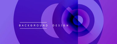 Mor soyut tasarım eşmerkezli daireler içerir. Metin arka plan tasarımı okur. Gradyan gölgeler dinamik görsel efekt yaratır.