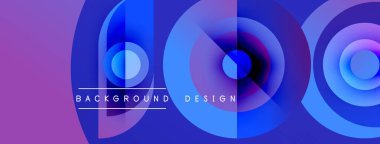 Soyut daireler örtüşüyor, canlı mor ve mavi renkler yaratıyor. Metin arka plan tasarımı okur. Modern, dinamik görsel kompozisyon.