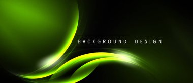 Siyah zemin üzerinde dinamik yeşil dalgalar. Modern tasarım öğesi, düz eğriler canlı görsel etki yaratır. Basit, zarif bir sunum..