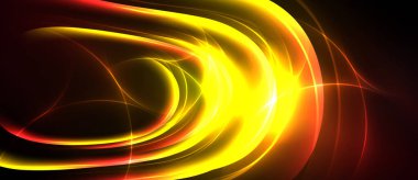 Parlak soyut çizgiler dinamik enerji yaratır. Sarı, kırmızı renkler siyah arkaplana hakim. Akan şekiller hareketi, ışığı akla getiriyor..