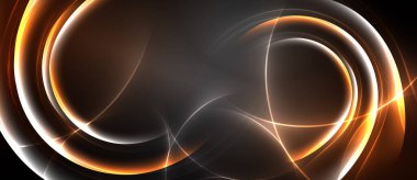 Soyut tasarım, parlak turuncu kıvrımlar, beyaz çizgiler ve koyu arkaplan. Dinamik bileşim enerjiyi, hareketi çağrıştırır.