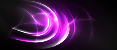 Soyut girdaplar, canlı mor renkler, koyu arkaplanda parlak çizgiler. Dinamik enerji, akan şekiller modern görsel etki yaratır..