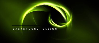 Soyut yeşil enerji akışı. Dinamik eğriler parlayan görsel etki yaratır. Koyu arkaplan parlak girdapları, modern tasarım elementini vurgular.