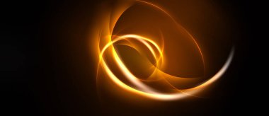 Soyut altın kıvrımlar, parlak kıvrımlar, karanlık arka plan. Dinamik enerji merkezi noktadan yayılır ve görsel ilgi yaratır..