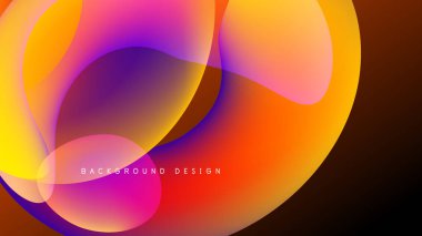 Soyut sıvı şekilleri canlı renkleri harmanlar. Turuncu, mor, sarı renkler siyah arkaplan üzerinde dinamik kompozisyon oluşturur. Modern tasarım ögesi.