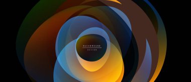 Soyut katmanlı şekiller dinamik dairesel desenler yaratır. Sıcak, serin renkler karışımı, zarif bir arka plan tasarımı oluşturur. Minimalist estetik.