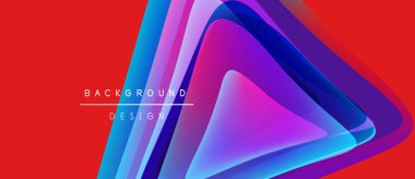 Abstract geometric shapes overlap, creating vibrant layers. Red background emphasizes blue, purple gradients. Modern design element.
