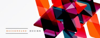 Abstract geometric shapes overlap, creating vibrant color contrasts. White space provides clean background for modern design elements.