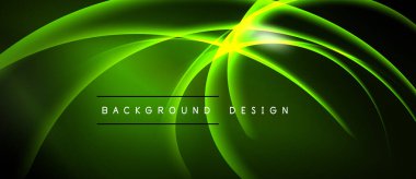 Parlak yeşil neon dalgaları merkez noktadan yayılır. Koyu arkaplan parlak eğrileri vurgular, dinamik görsel efekt yaratır.