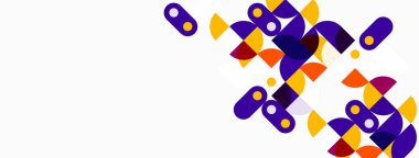 Soyut geometrik şekiller, mor, turuncu, sarı renkler. Minimalist tasarım, temiz arka plan, modern estetik. Kompozisyon şablon yinelemesine odaklanır.